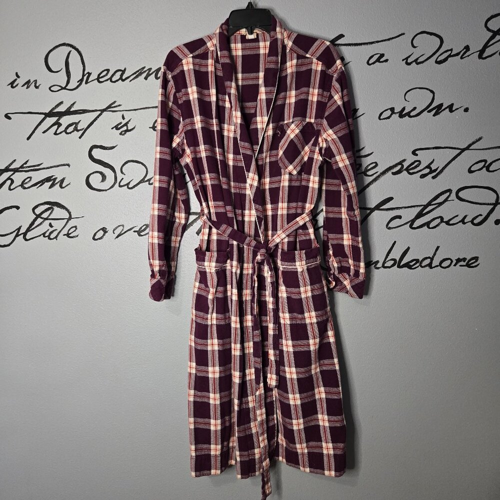 Duluth Trading Company Unisex Burgundy Plaid Flannel Robe, L